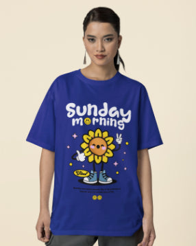 Sunday Mornings Oversized T-shirt For Women, Royal Blue