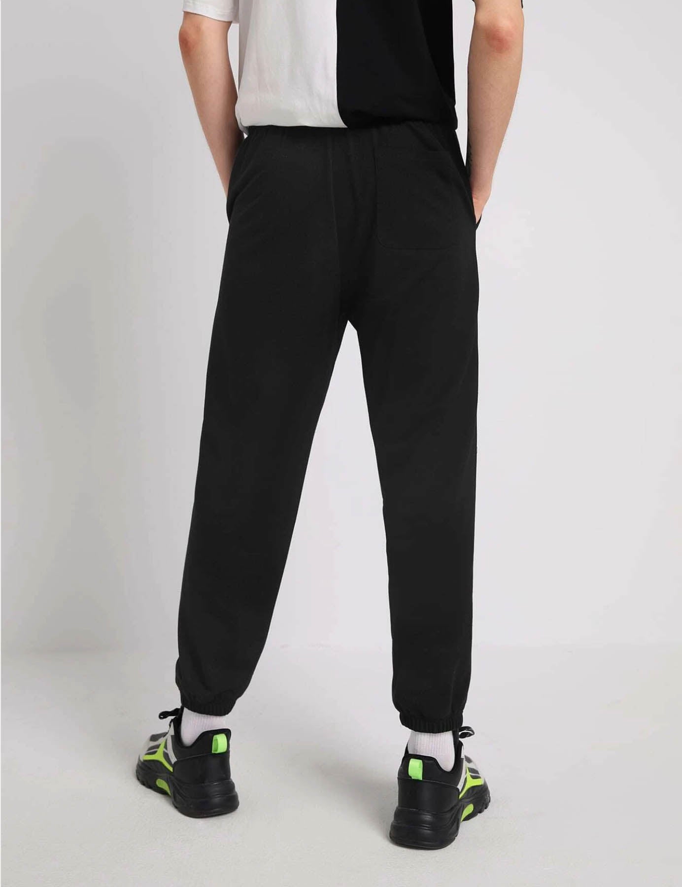 black graphic printed joggers for men