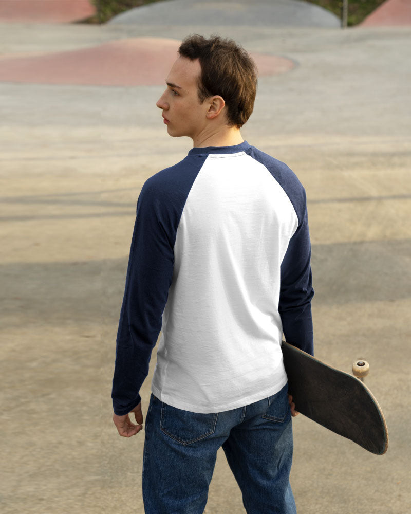white & blue raglan tshirt for men