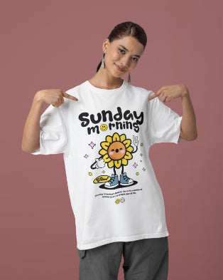 Sunday Mornings Oversized T-shirt For Women, Off-White