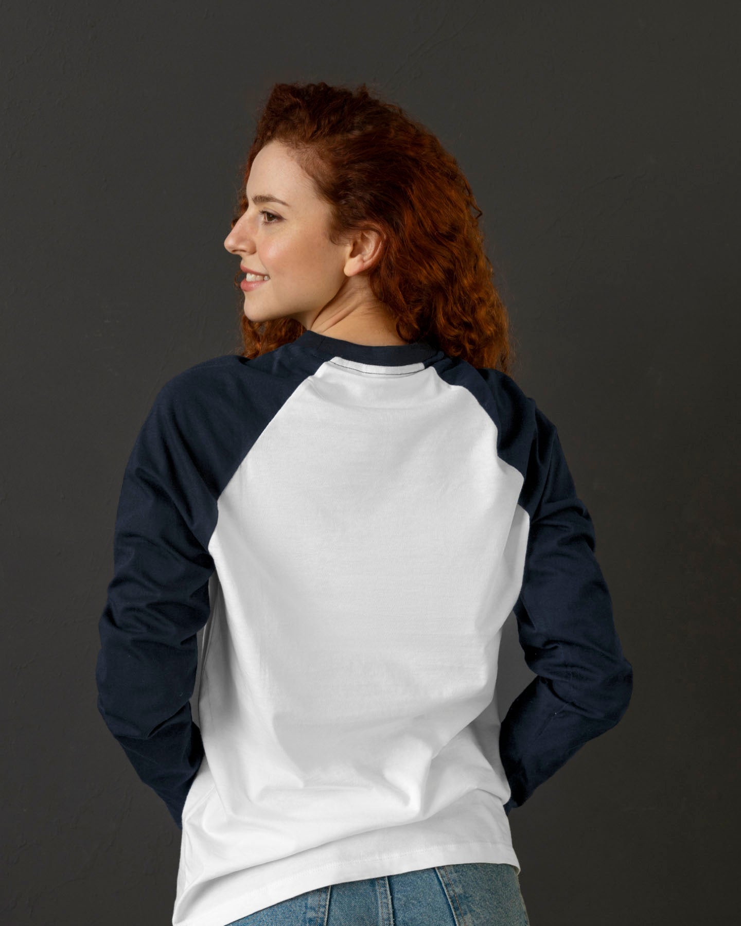 blue and white raglan tshirt for women