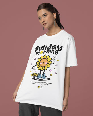 Sunday Mornings Oversized T-shirt For Women, Off-White