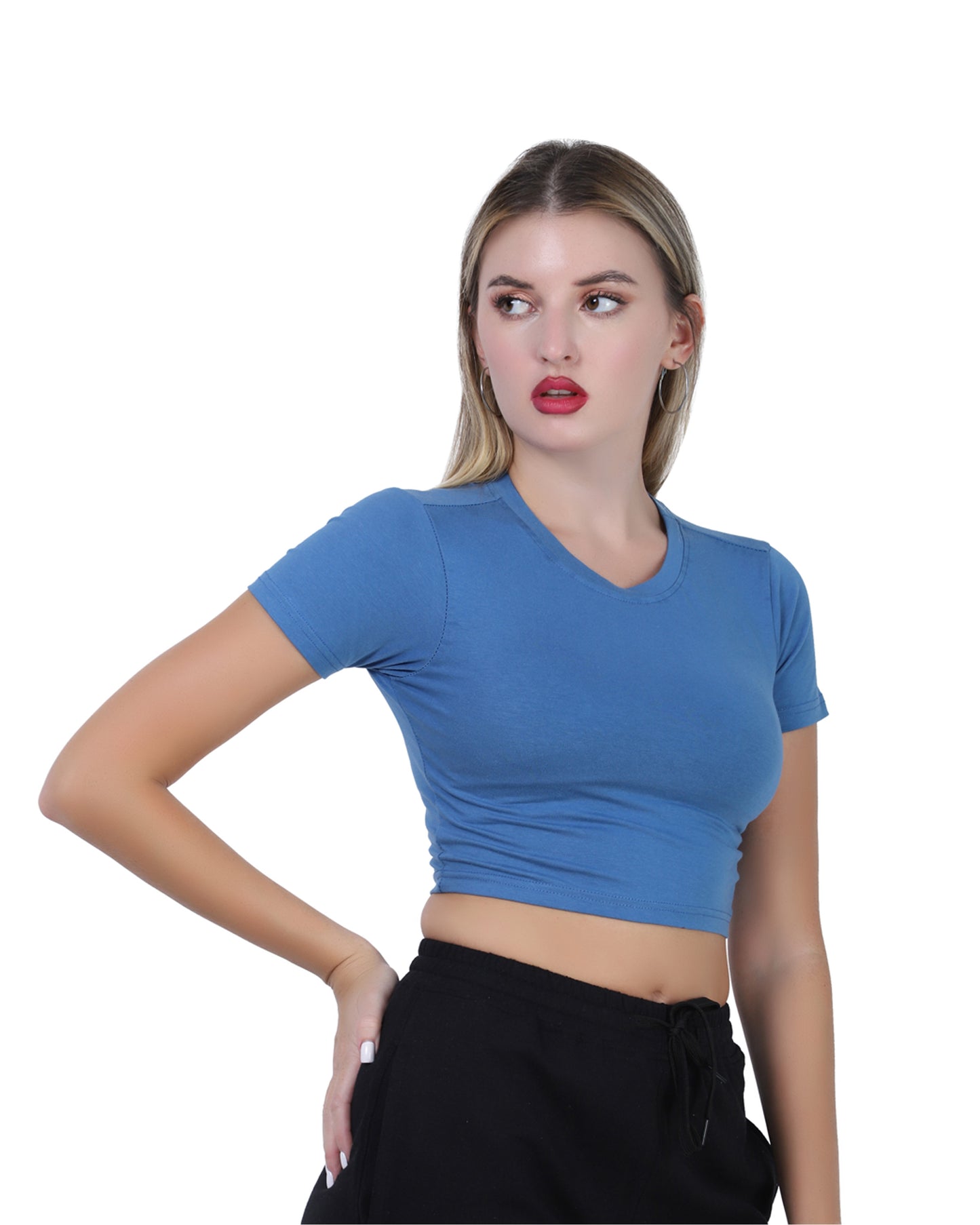 Solid Dusky Blue Baby Tee for Women