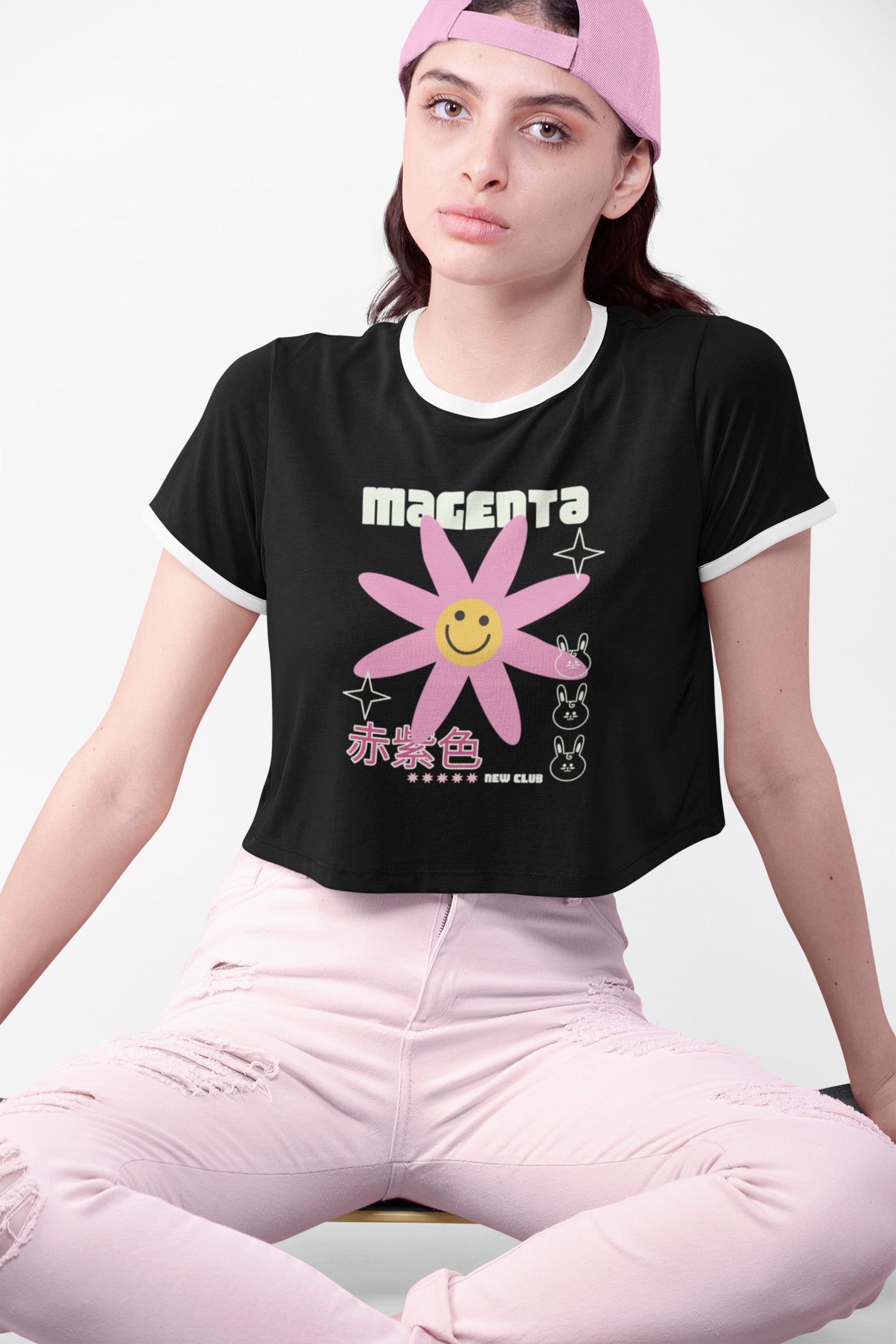 Magenta Ringer Crop T-shirt for Women