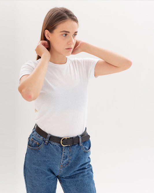 Solid Off-White Slim Fit T-shirt for Women