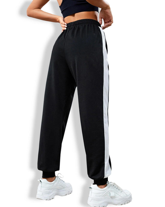 Womens black joggers with 2025 white stripe