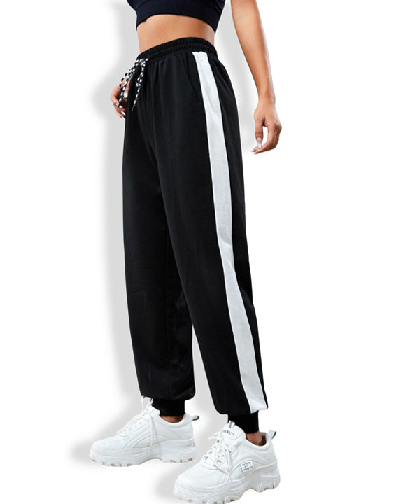 Black joggers with store white side stripe