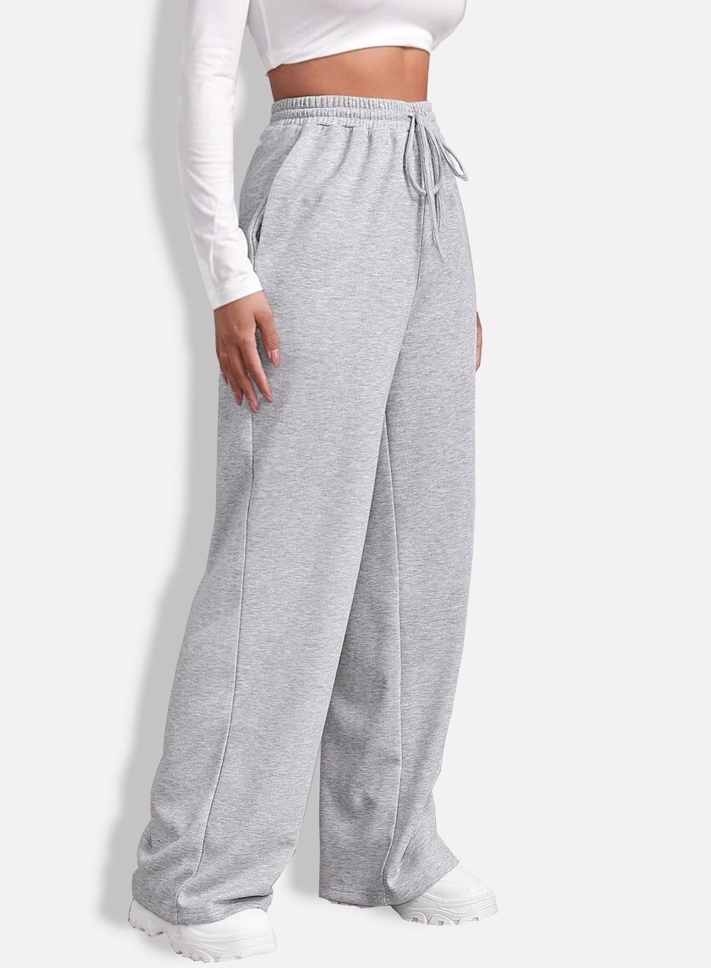 Women's Grey Melange Wide-leg Pants